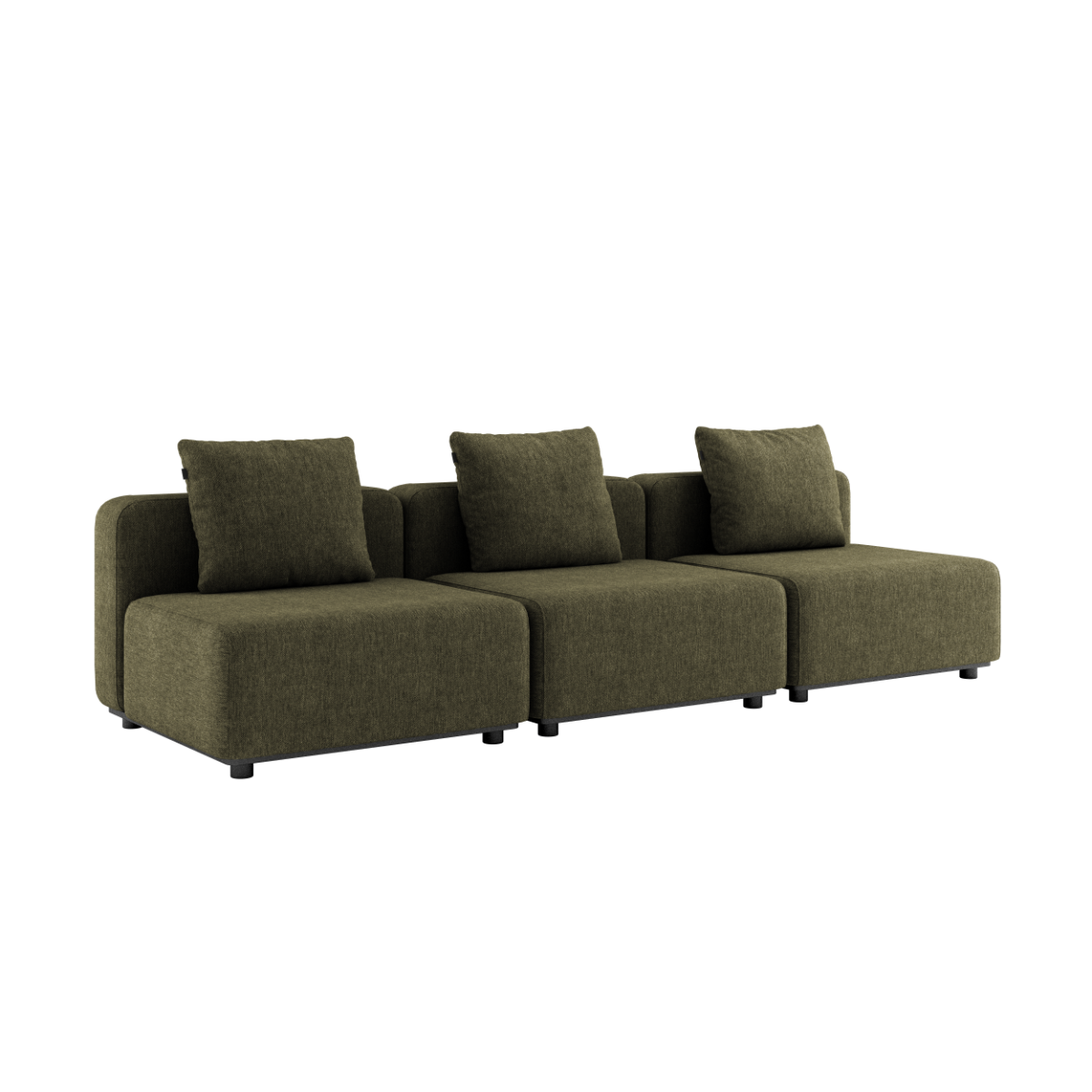 Kirra Olive Cobana Lounge Sofa 3-seter uten armlener og puff i utendørs aluminium og tekstil