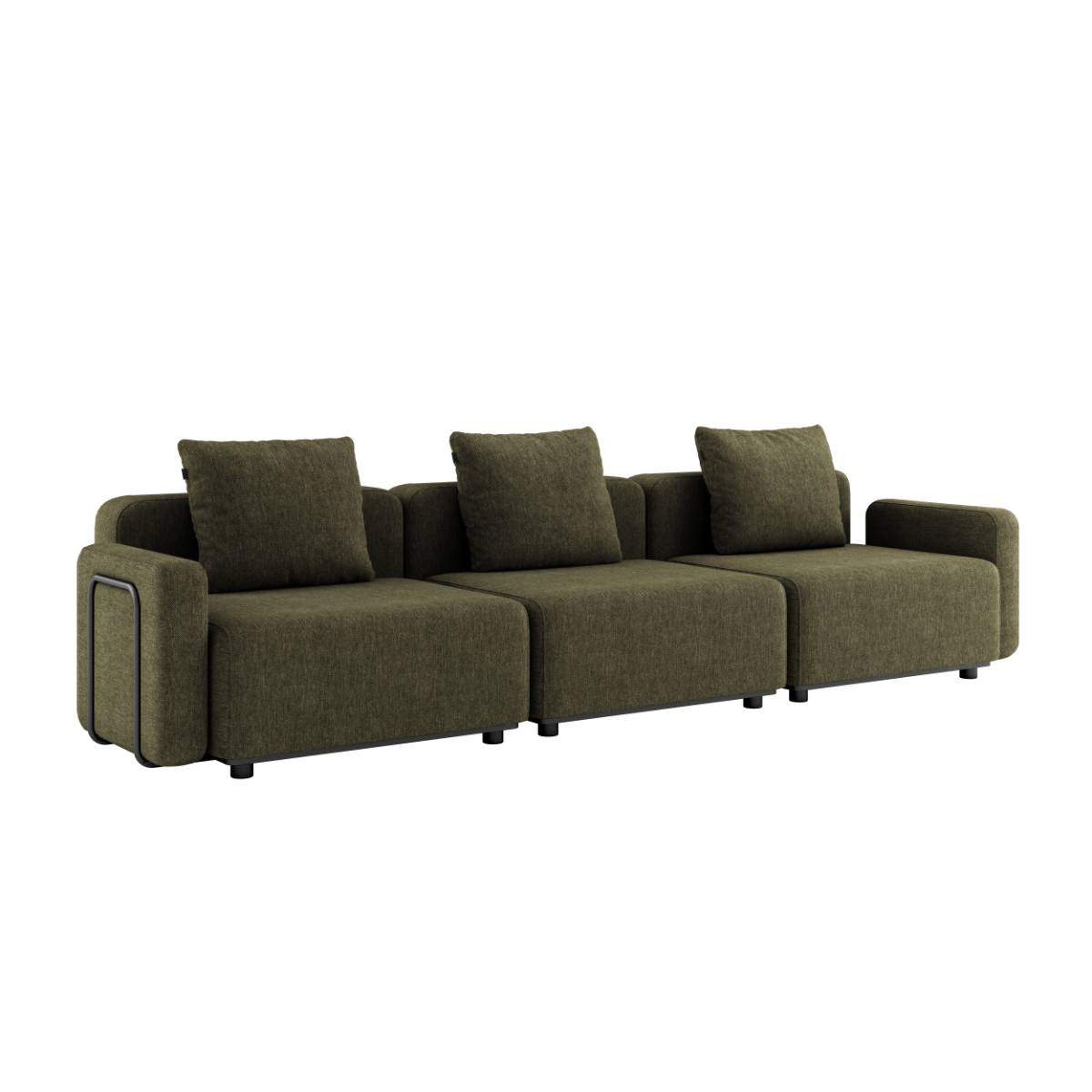 Kirra Olive Cobana Lounge Sofa 3-seter med armlener uten puff i utendørs aluminium og tekstil