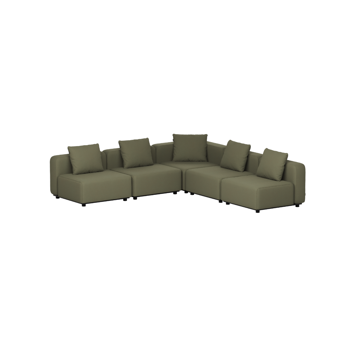 Olivegrønn modulær hjørnesofa med myke puter for uteplassen fra sackit designet i Danmark for nordisk vær five seter loungesofa