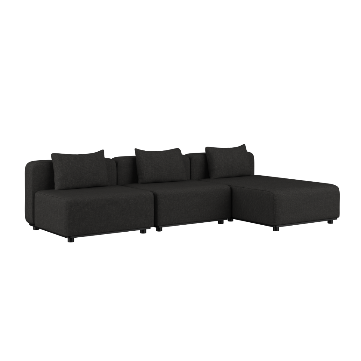 Svart Cobana Lounge Sofa modulær 3-seters med chaiselong i aluminium og vannavstøtende tekstil utendørs