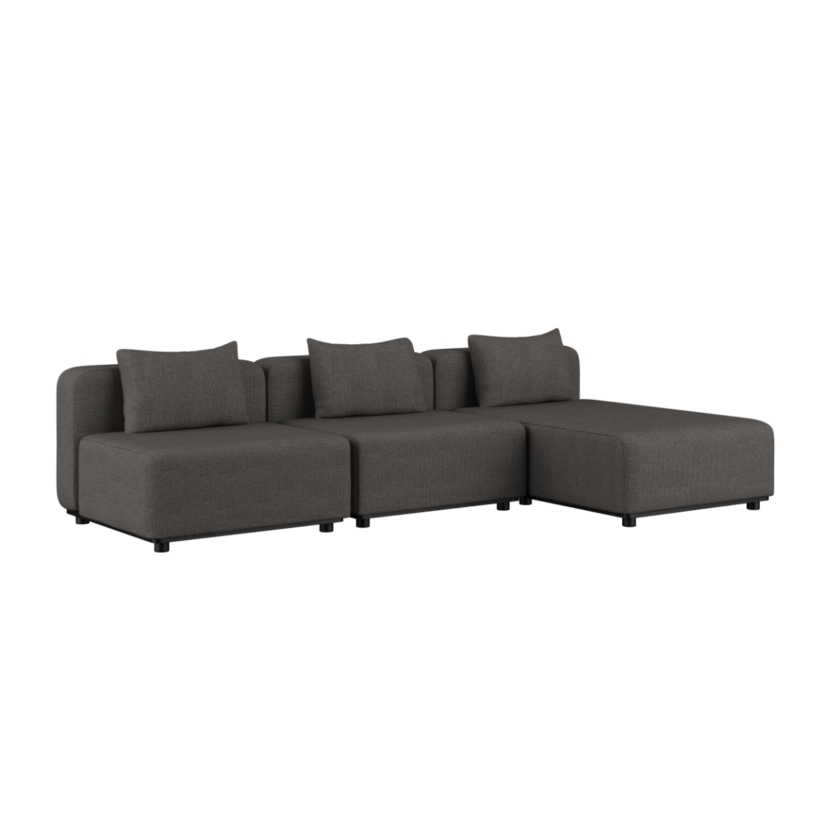 Cobana Lounge Sofa 3-seters med chaise i grått, modulbasert utendørs sofa med rene linjer og puter.