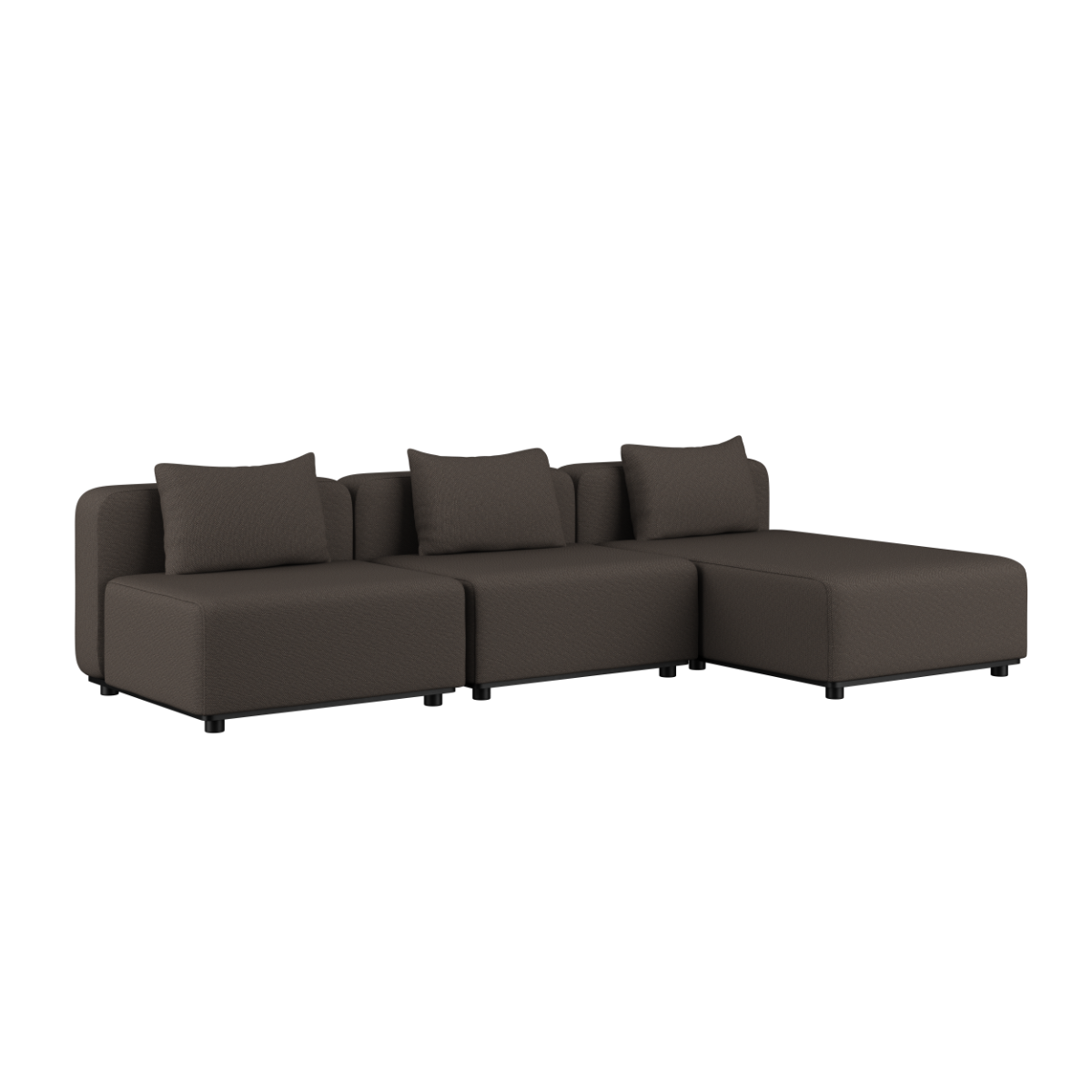 Cobana Lounge Sofa 3-seters chaise i brun olefintekstiltrekk med aluminiumsramme for utendørs bruk.