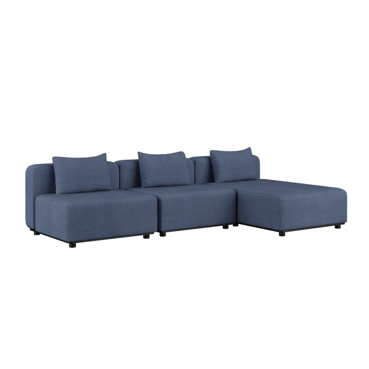 Cobana Lounge Sofa 3-seter chaise i Kirra Indigo med pulverlakkert aluminiumsramme og olefintekstiler.