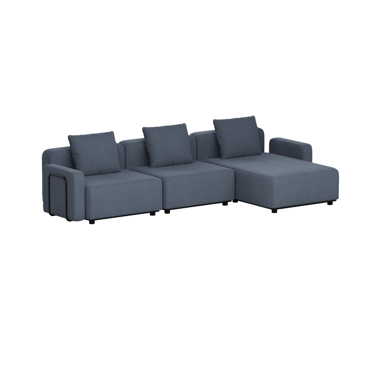 Mørkegrå modulbasert loungesofa med sjeselong og løse ryggputer fra sackit for terrasse og hage nordisk design for komfortable uteområder