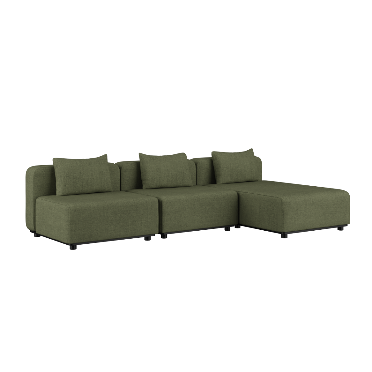 Cobana Lounge Sofa 3-seters med chaise i Kirra Olive farge, modulbasert utesofa med puter.
