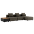 Mørkgrå modulbasert loungesofa for utebruk med tre sitteputer og integrert oppbevaringsbord i tre fra sackit designet i Danmark for nordisk vær