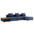 Cobana Lounge Sofa 3-seter i Kirra Indigo uten armlener med puff og Patio Storage Table i aluminium og teaktre.