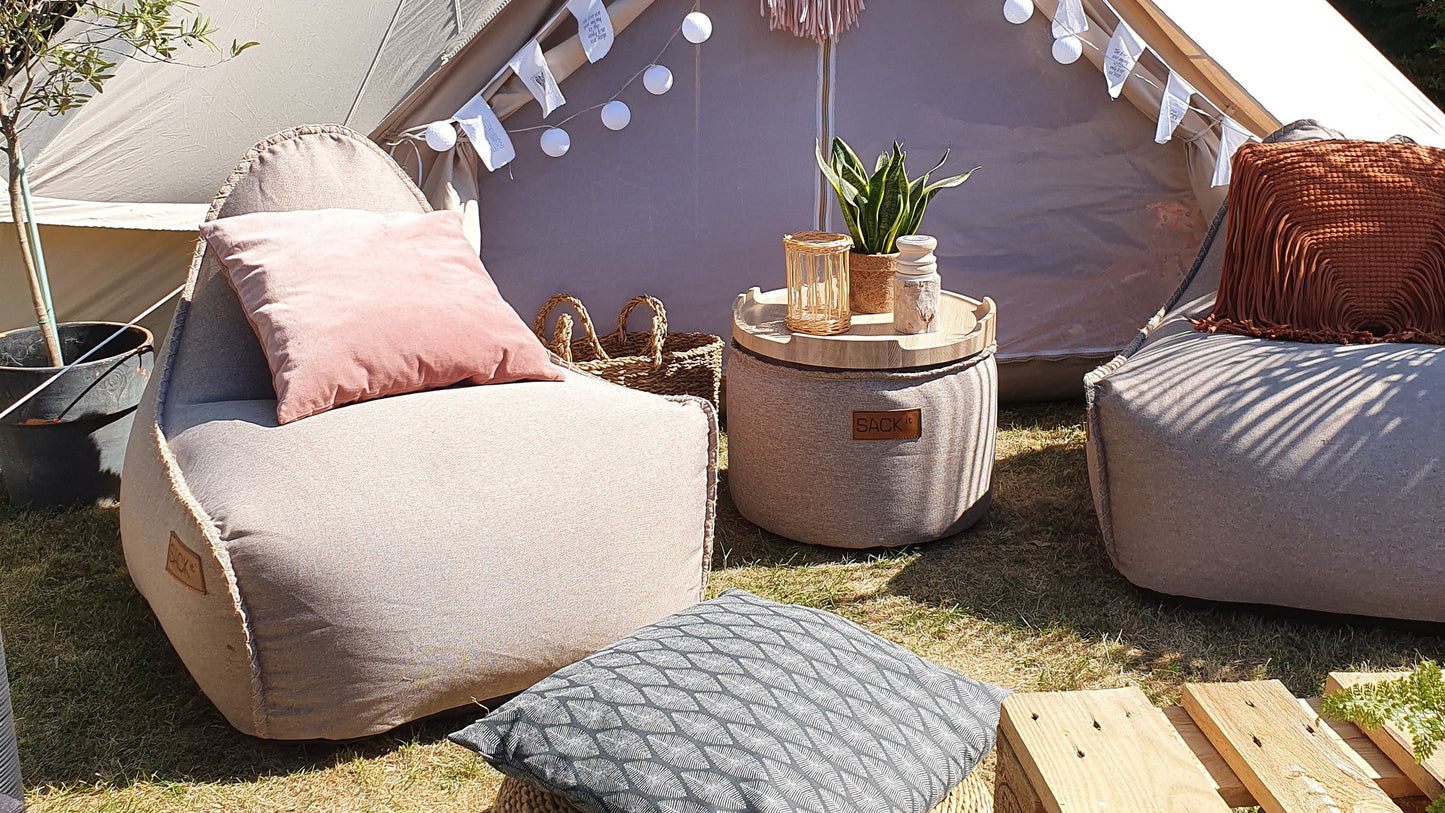 Canvas Lounge Chair & Pouf - Sakkosekk for innendørs bruk med puff