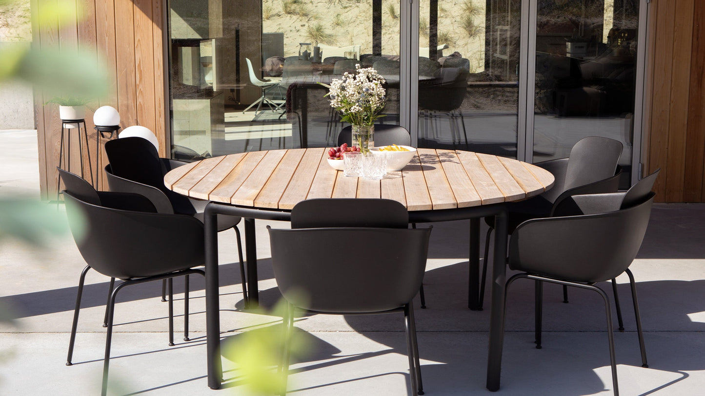 Patio Dining Table - Ø160 - Rundt utendørs spisebord for 6 personer i teaktre og aluminium