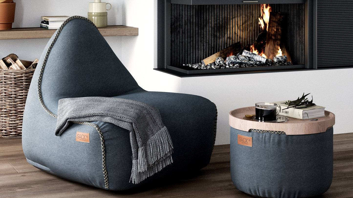 Canvas Lounge Chair & Pouf - Sakkosekk for innendørs bruk med puff