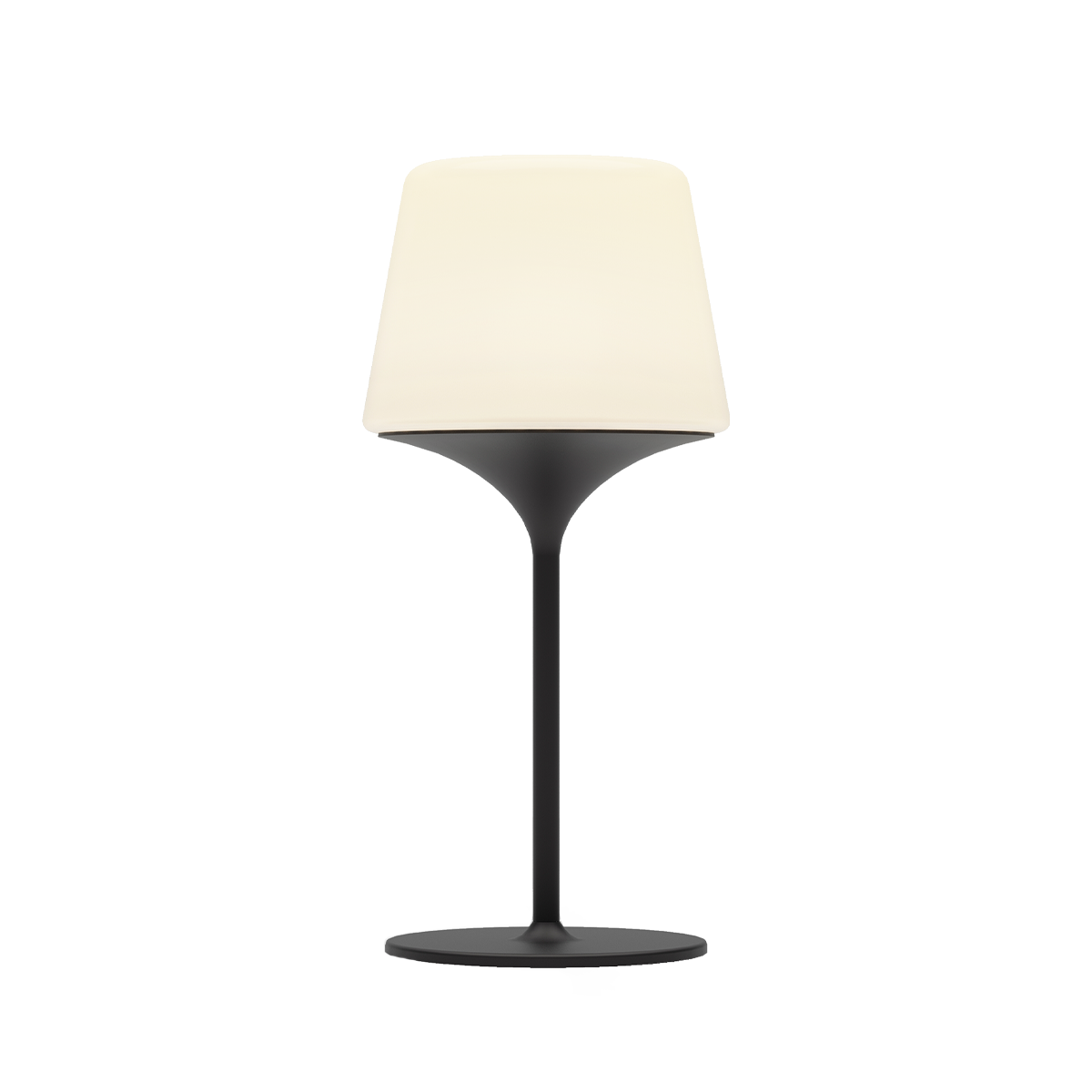 Ambience Lamp Intelligent med Aalborg base i rustfritt stål og frostet glass, batteridrevet utendørslampe.