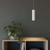 Hvit Expo Pendant pendellampe i aluminium med lang svart kabel, enkel og tidløs design.