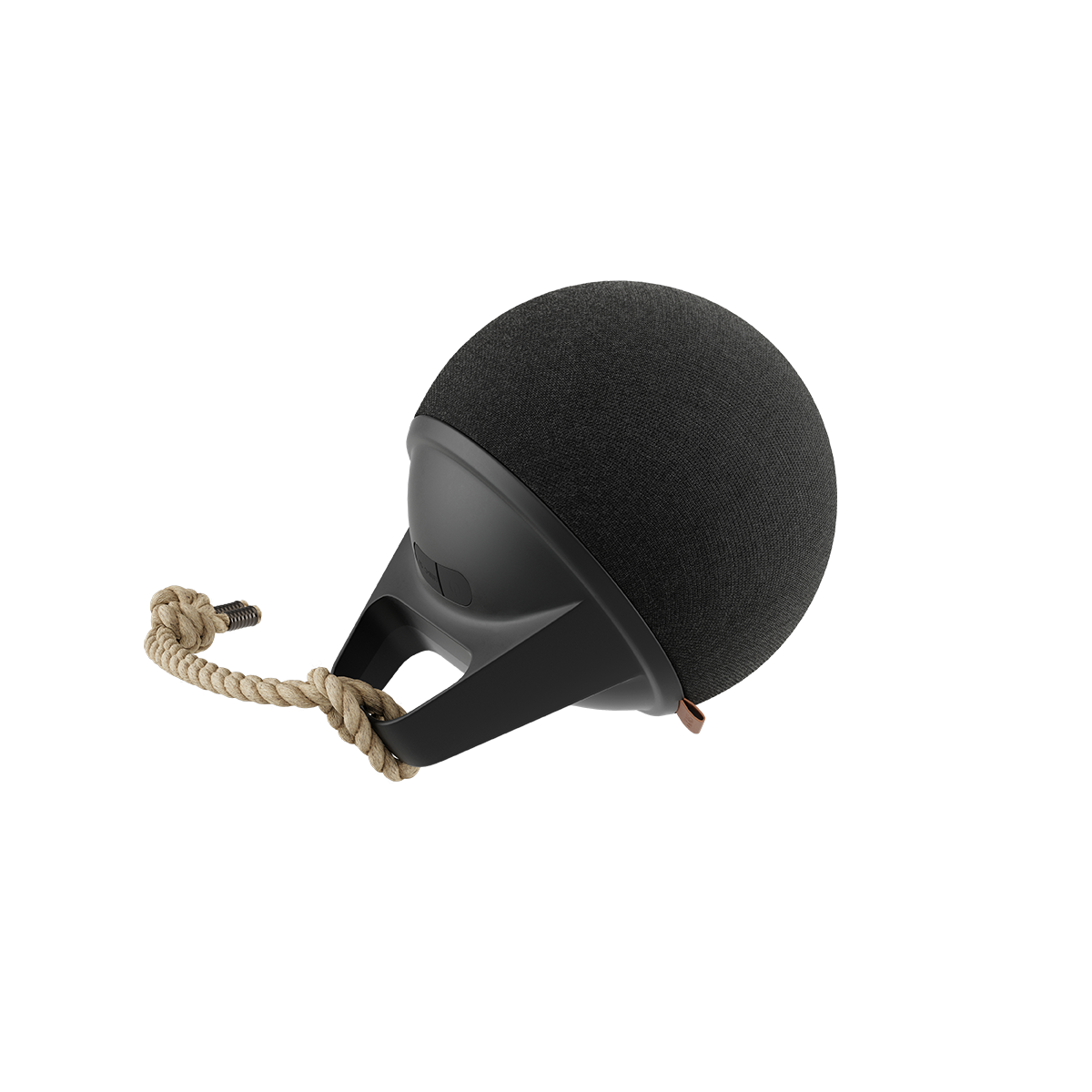 Play Bluetooth-høyttaler med vanntett design, tauhåndtak og silikonknapper i sort og grått.