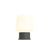 sackit trådløs bordlampe med varm hvit skjerm og mørk base på svart bakgrunn