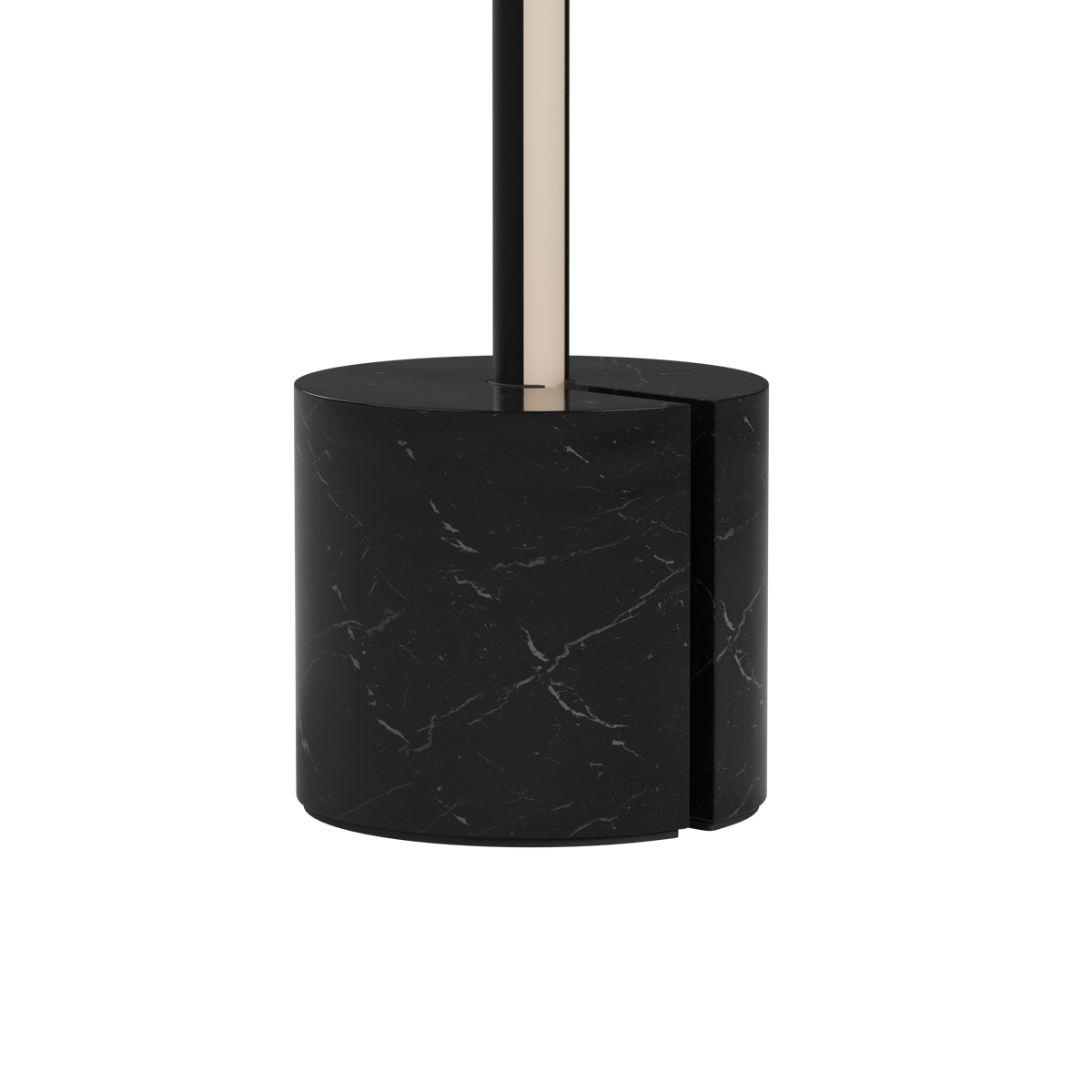 SACKit Expo 120 gulvlampe i svart aluminium med marmorfot og vertikal LED-lysstripe.