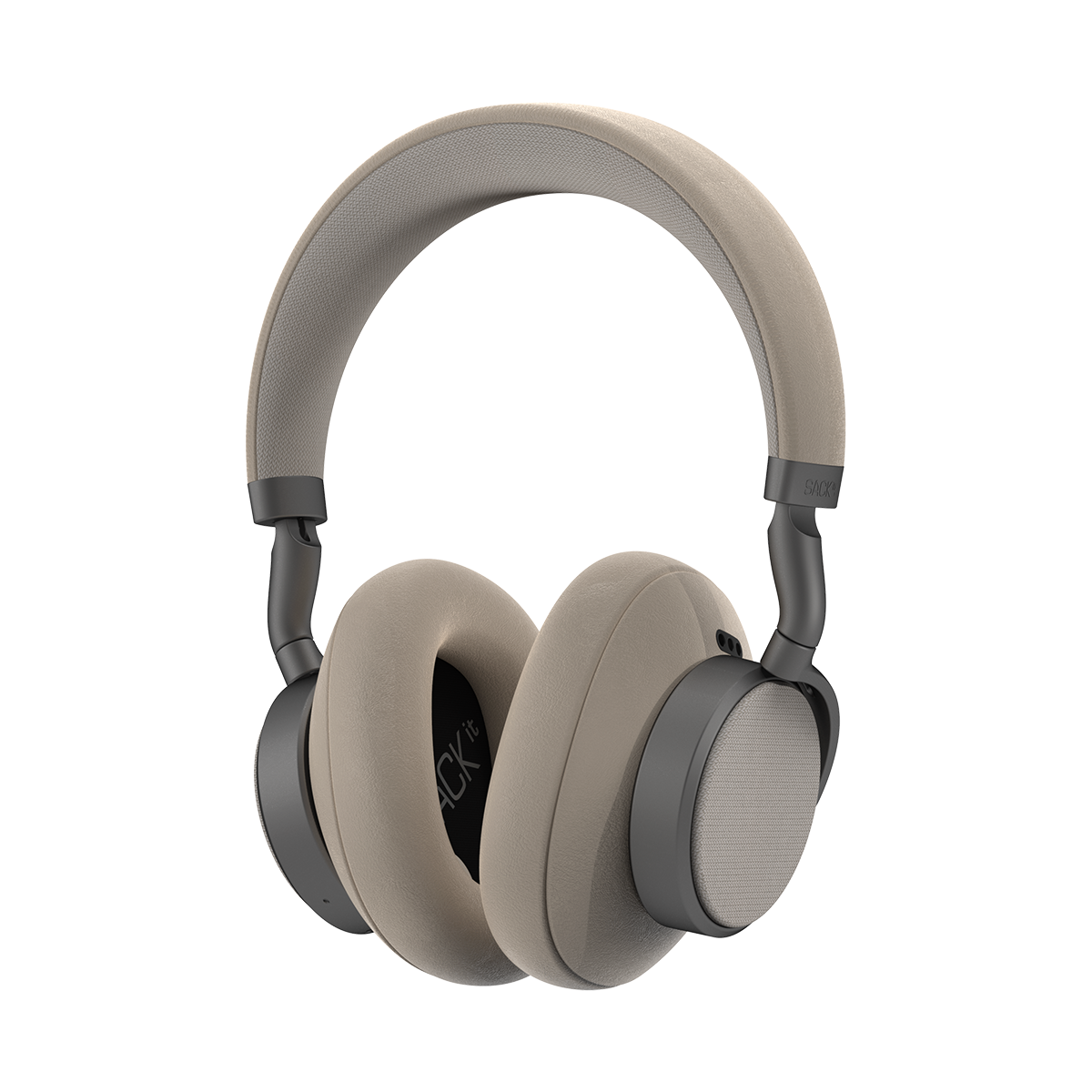 Beige SACKit Touch 410 trådløse hodetelefoner med roterbare øreklokker i PU-lær og KVADRAT Revive-stoff.