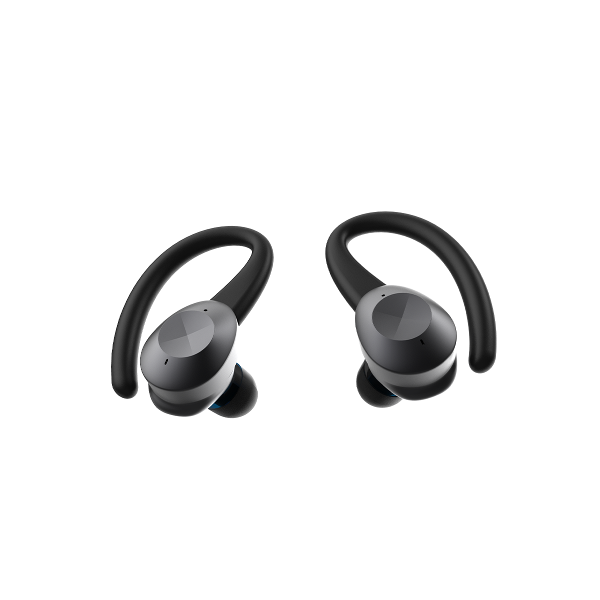 SACKit Active 200 trådløse høretelefoner med ladeboks i svart og hvitt design.