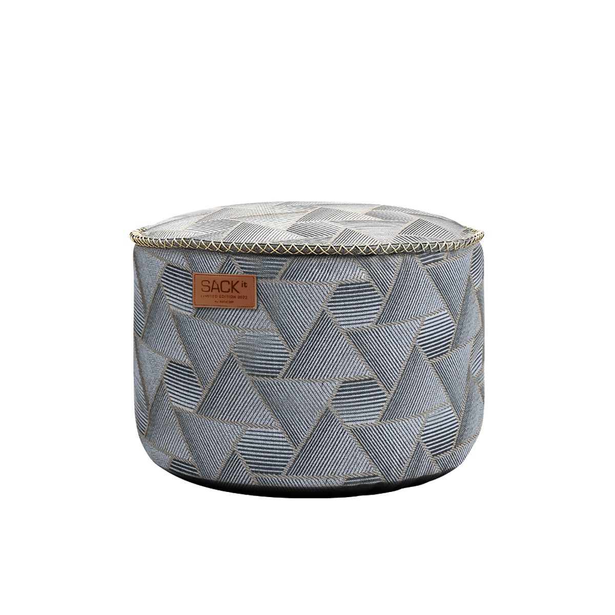 Svart Pouf Noir puff med geometrisk jacquardtekstiltrekk og rund form, limited edition.