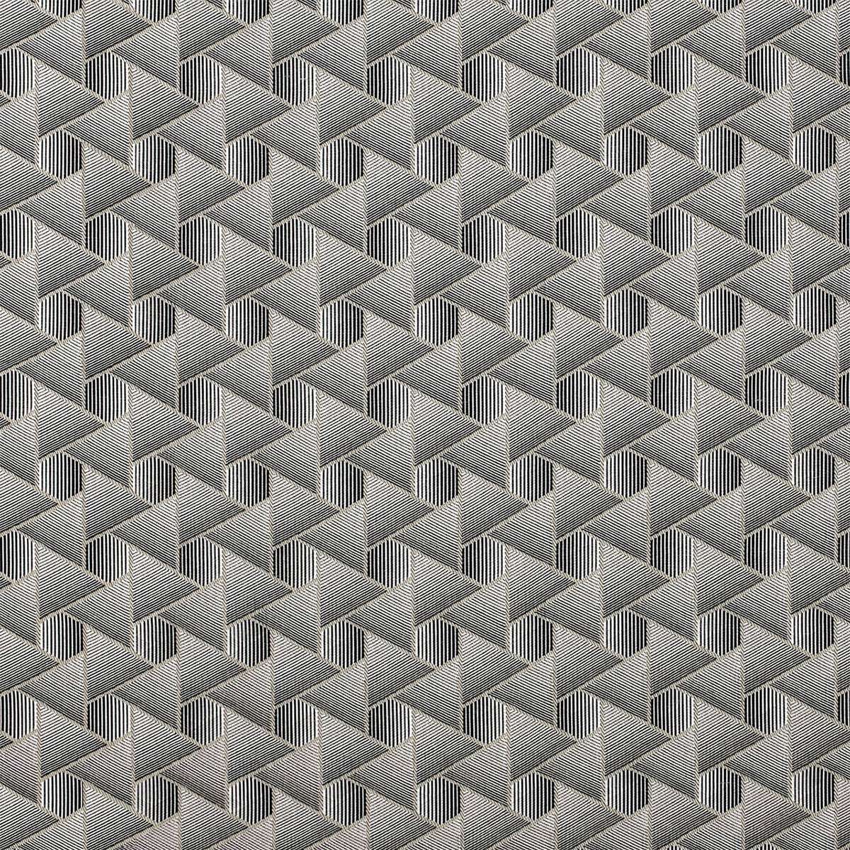 Rund Pouf Noir puf med geometrisk jacquardtekstiltrekk i begrenset utgave, 50 x 35 cm.