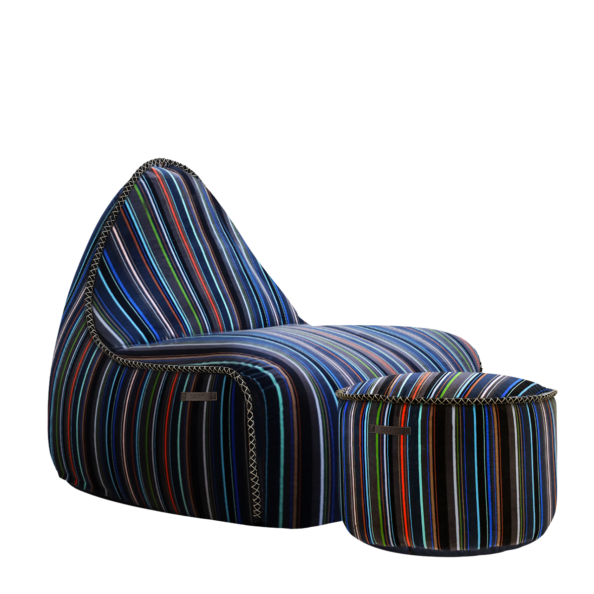 Flerfarget Lounge Chair og Pouf Paul Smith med lineært bomullstrekk i moderne design.