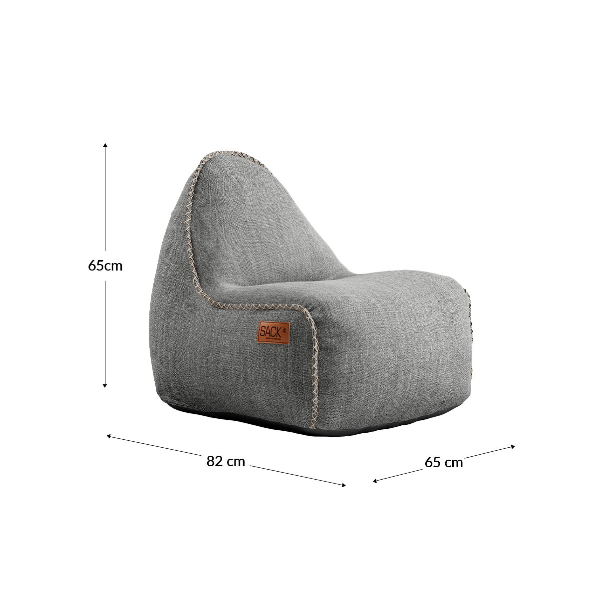 Cobana Junior Lounge Chair i lys grå, barnesekkestol med rund form og mykt stoff.