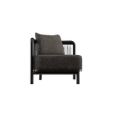 Kirra Lounge Sofa Corner i svart med aluminiumsramme og olefin-tekstiler for utendørs bruk.