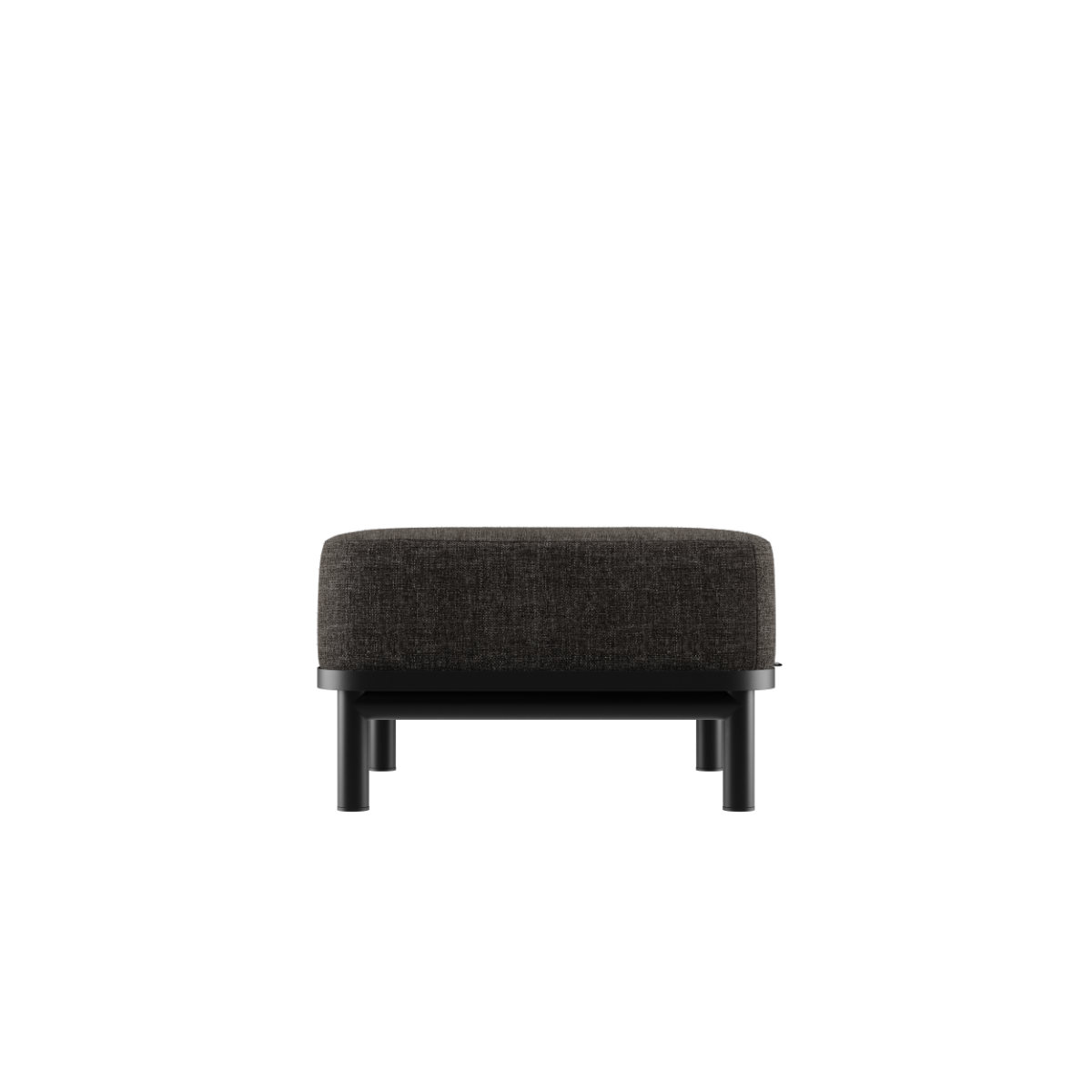 Kirra Lounge Sofa pouf i svart med aluminiumsramme og vannavvisende olefin-tekstil for utendørs bruk.
