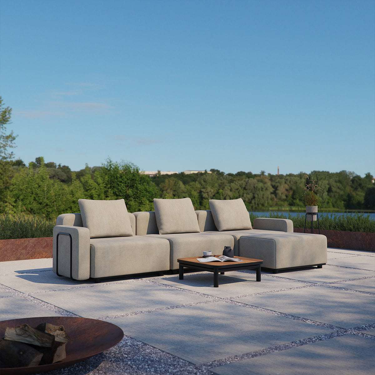 Cobana Lounge Sofa armrest in black with powder-coated aluminum frame and outdoor fabric.