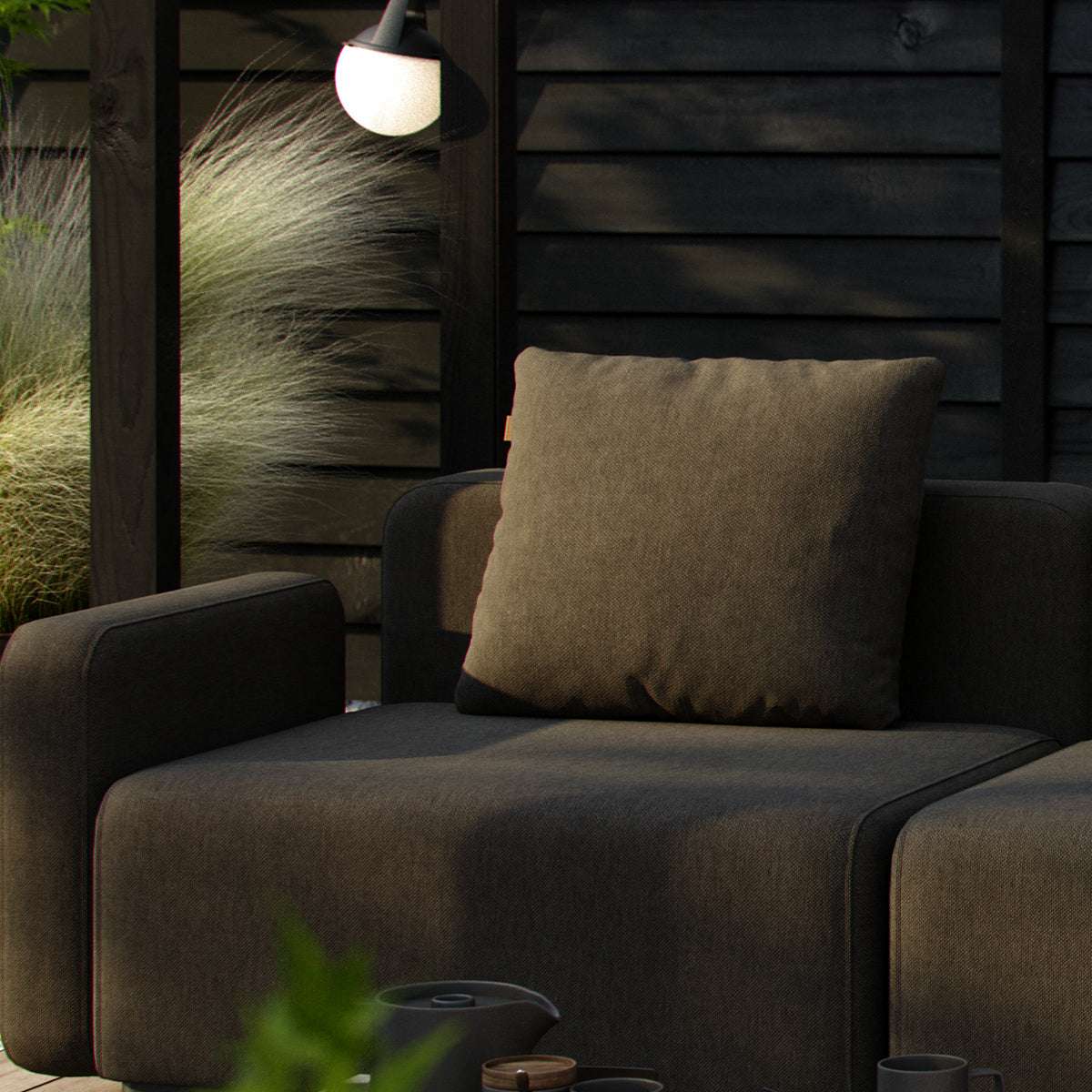 Cobana Cushion in black Olefin fabric with foam filling for outdoor sofa comfort.