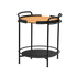 SACKit Patio Serving Table i rustfritt stål med matt overflate og Patio Serving Tray i teaktre og aluminiumsramme.
