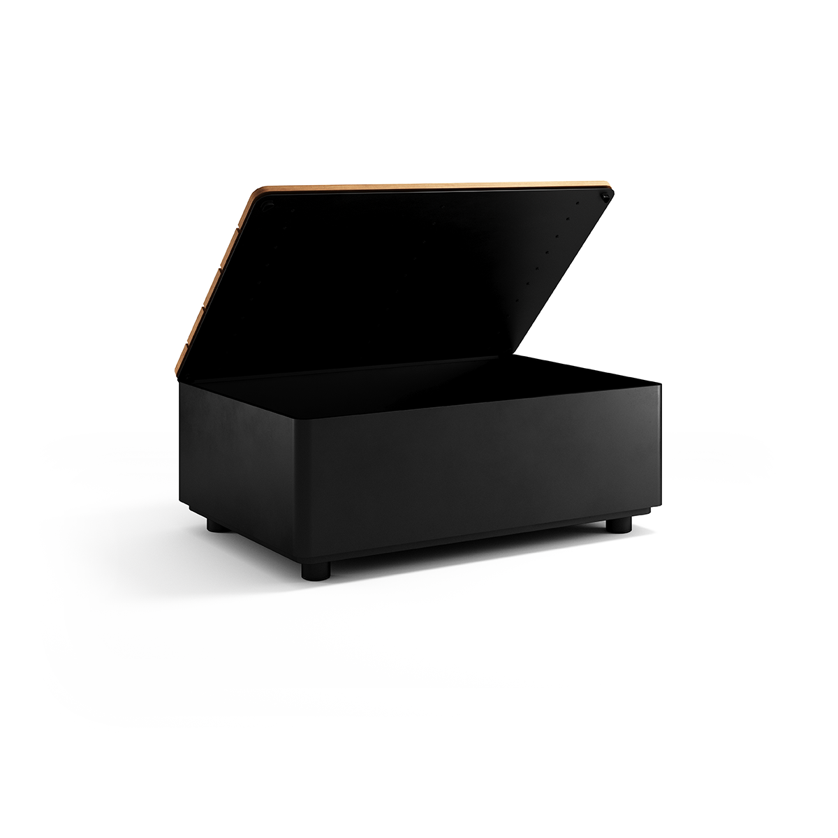 SACKit Patio Storage Table i teak og svart aluminium med oppbevaring, modul for utendørs sofa.