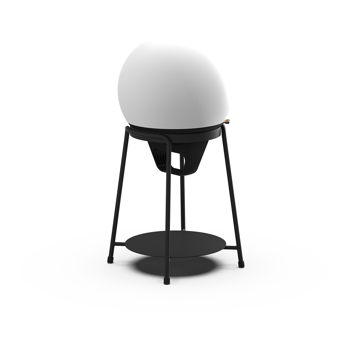 Sort pulverlakkert rustfritt stål Patio Accessory Stand med rund base og minimalistisk design.