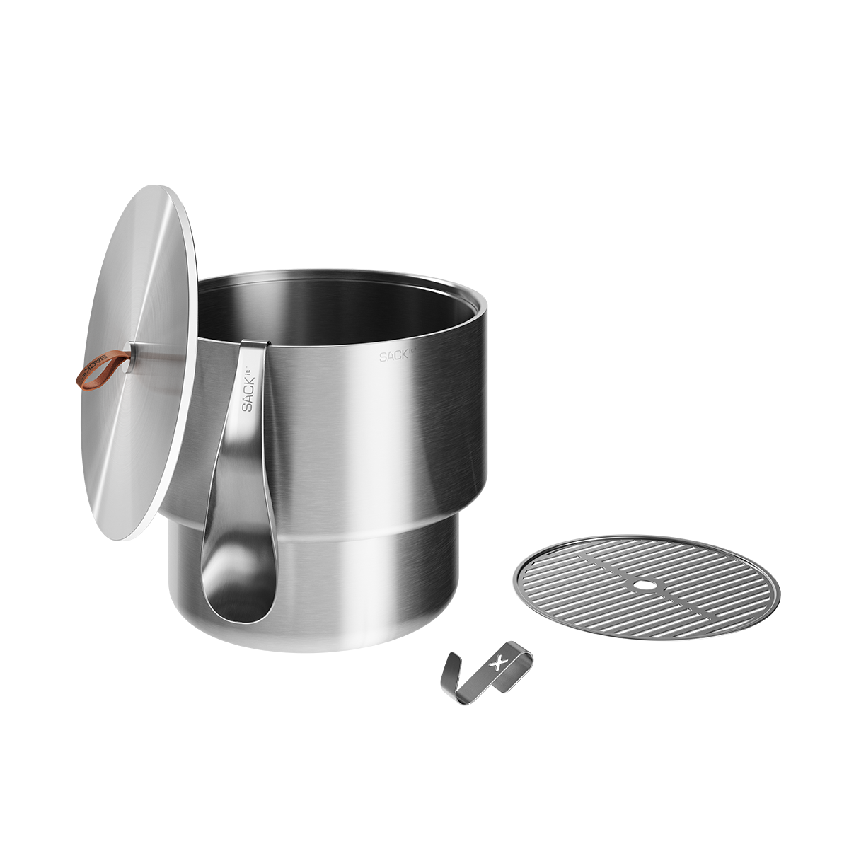 Wine Bucket tilbehør i rustfritt stål med lokk, krok, skje og rist i geometriske former