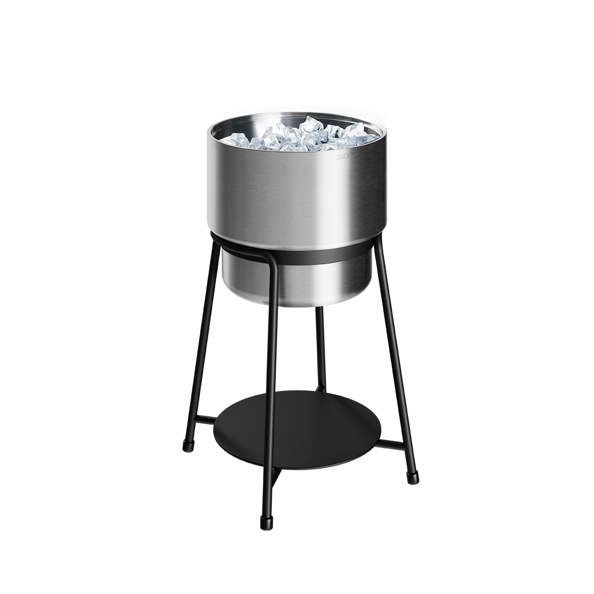 Sort pulverlakkert Patio Accessory Stand og rustfri Wine Bucket i stål plassert sammen