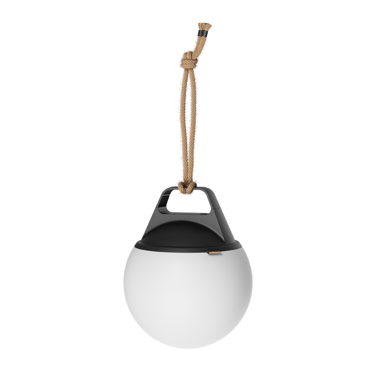 SACKit Light 350 utendørs lampe med rund hvit polyetylen lyskule og tauhåndtak