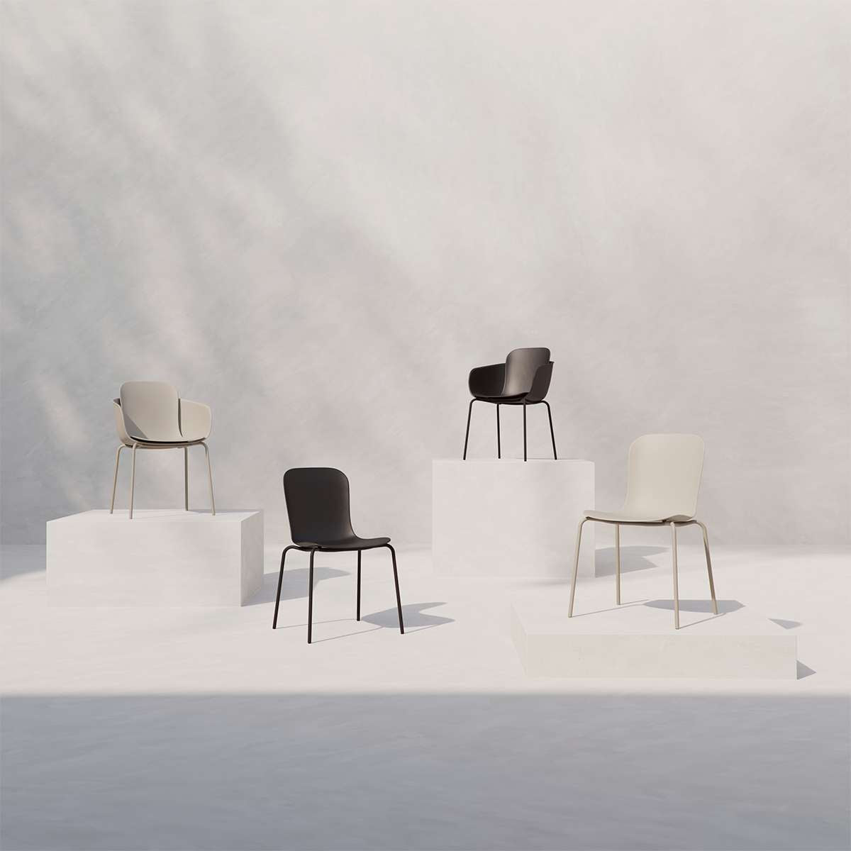 Taupe Patio Chair no. One S1 with black steel frame on outdoor terrace setting