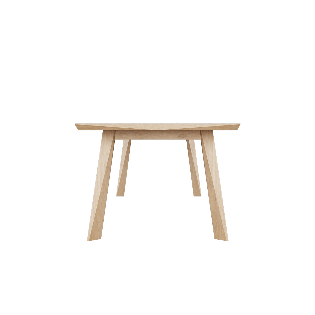 Edge Dining Table i europeisk eik, rektangulært med fasetterte kanter og mattlakkert overflate.