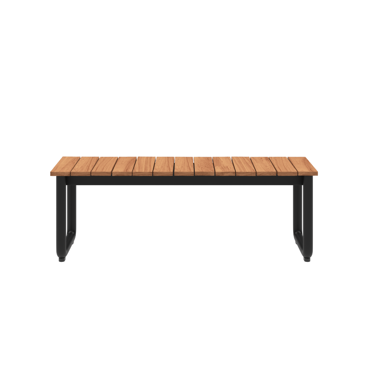 sackit Patio benk med sete i FSC sertifisert teak og sort pulverlakkert aluminiumsramme for stilfulle uteområder