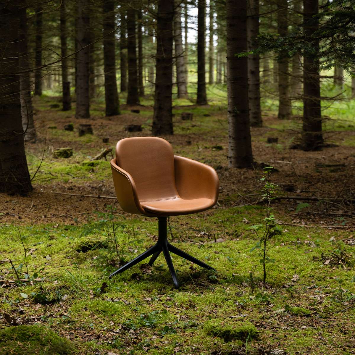 Chair no. One S2 Terra Black with black leather upholstery and black swivel base without return swivel