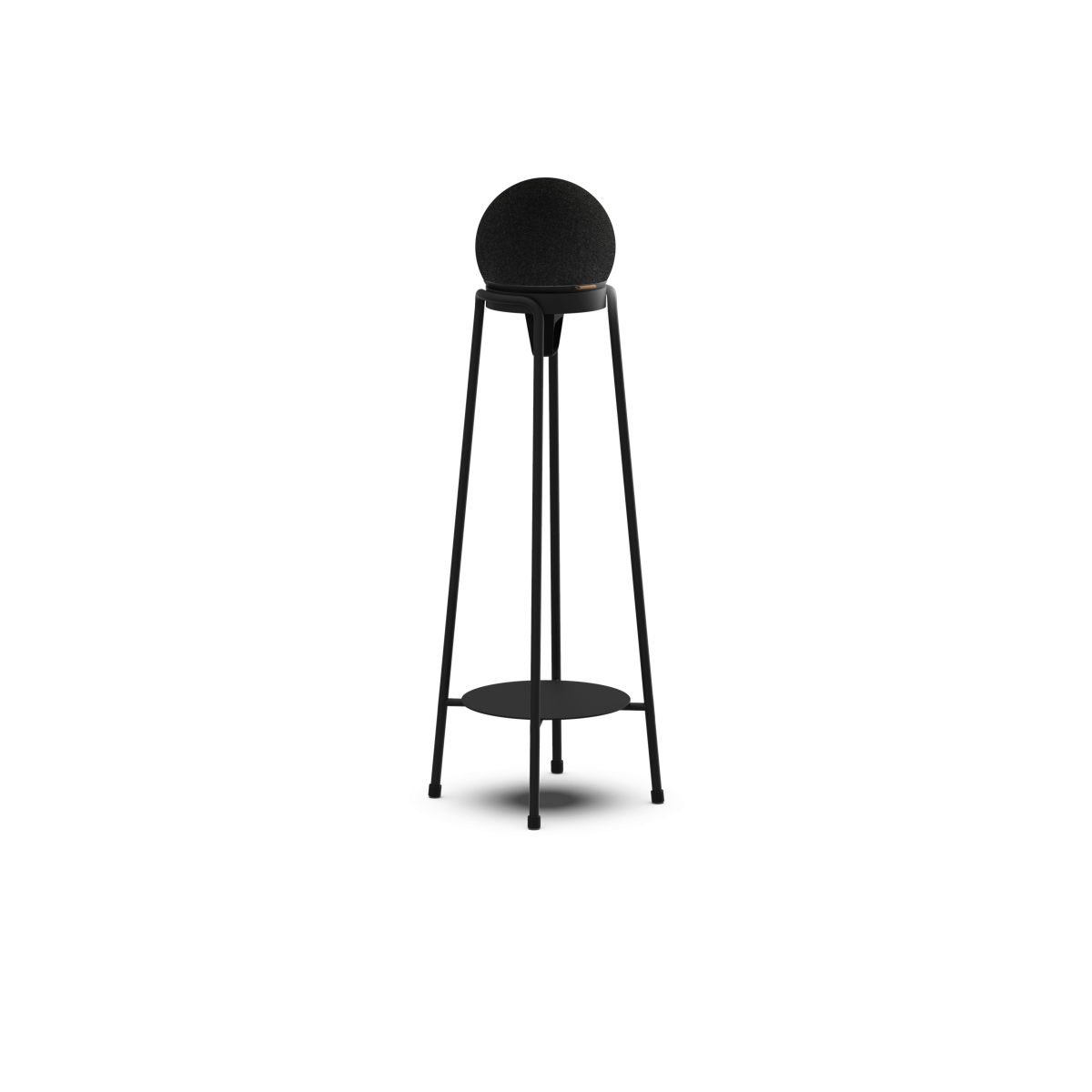 Sort pulverlakkert rustfritt stål Patio Accessory Stand Ø14 med Play høyttaler i hamp og polyestertekstil.