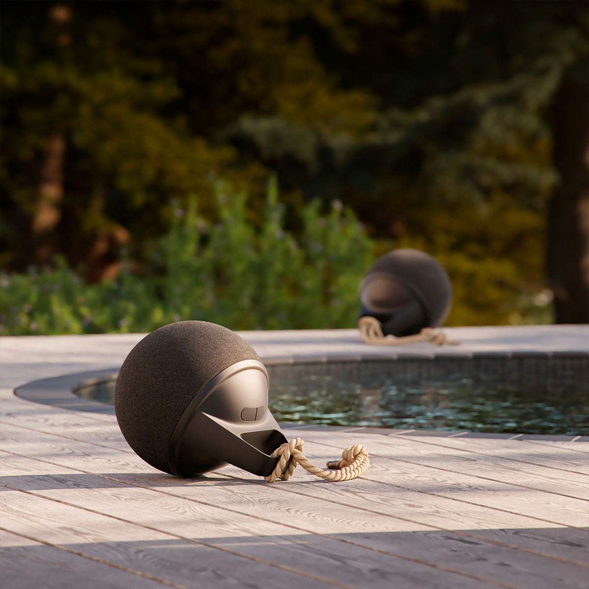 Sort pulverlakkert rustfritt stål Patio Accessory Stand med Play høyttaler i hamp og polyestertekstiler