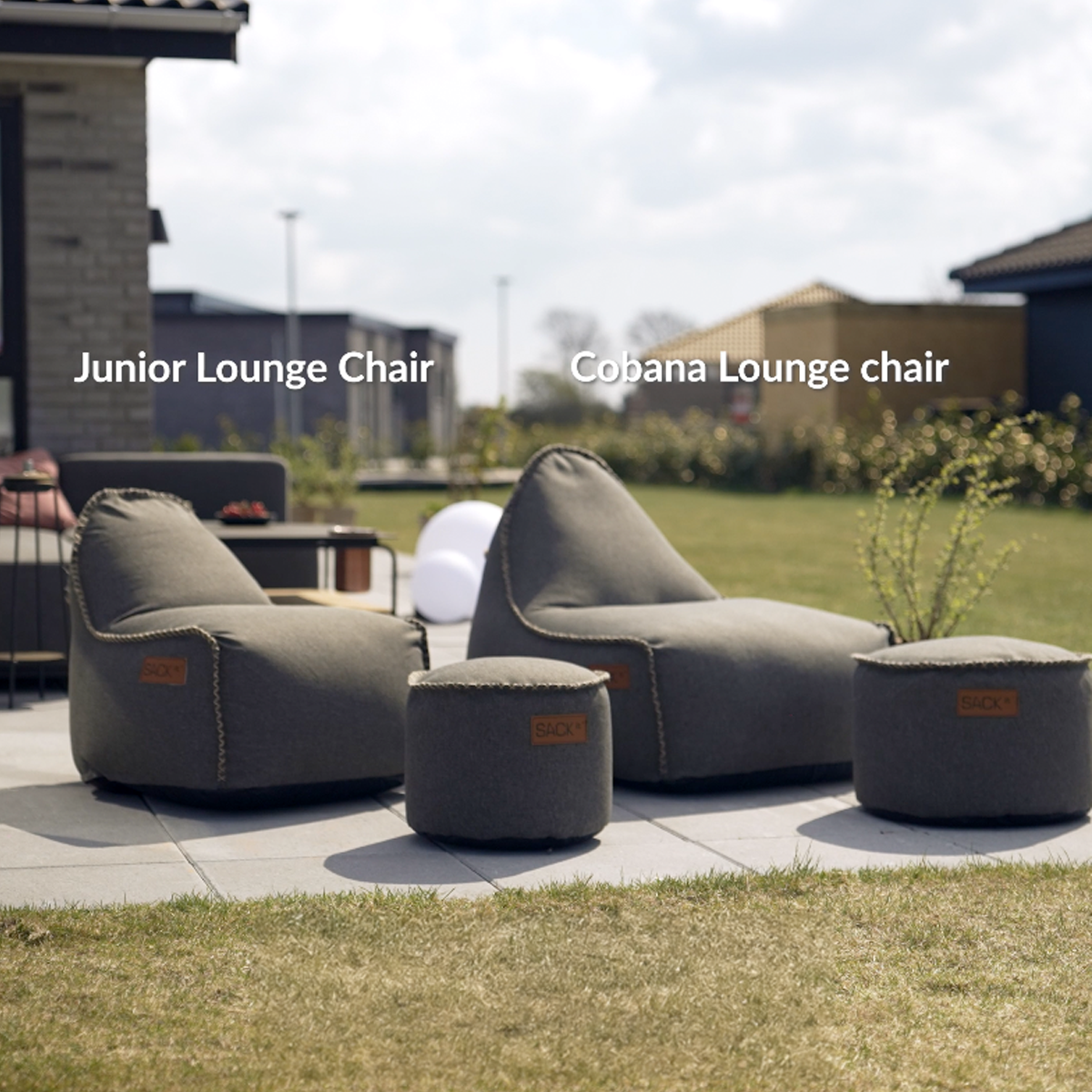 Cobana Junior Lounge Chair og puf i grå olefinfiber med rund form og myk fyll.