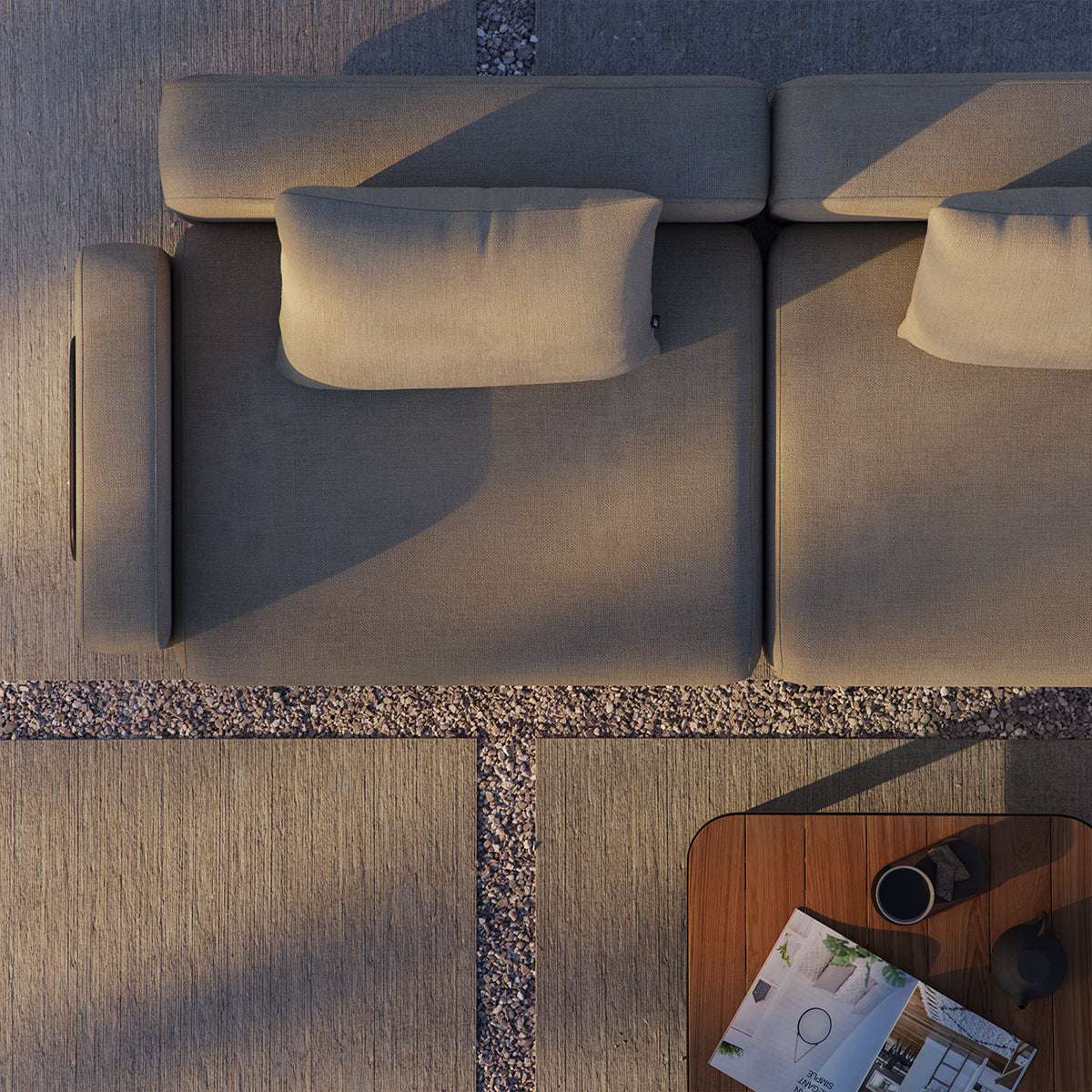 Kirra Sand Cobana Lounge Sofa 2-seter modulær utendørs sofa med pulverlakkert aluminiumsramme uten armlener.