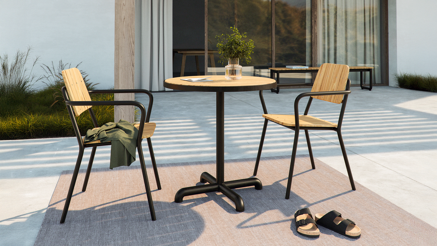 Kirra Café Table - Rundt utendørs kafébord for 2 personer i teak og aluminium