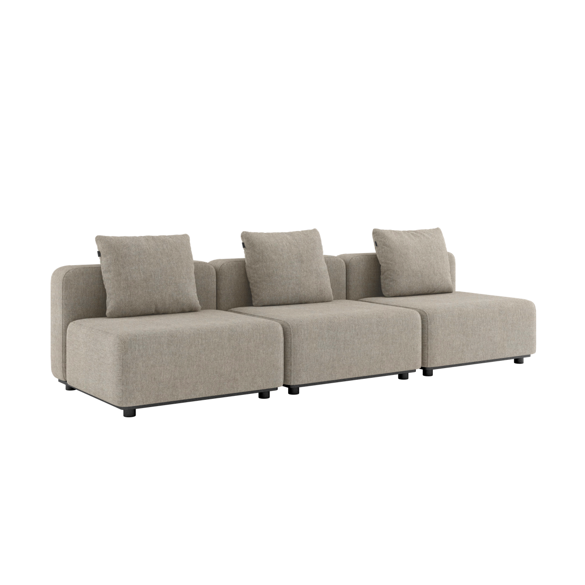 Sandfarget Cobana loungesofa med tre moduler og tre puter fra sackit for nordiske uteområder