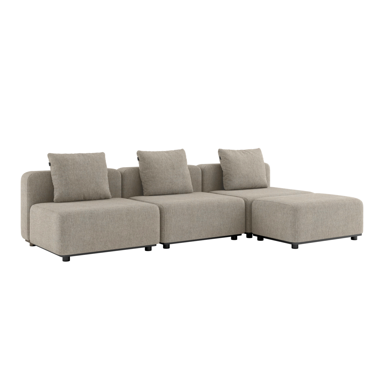 Sandfarget Cobana loungesofa fra sackit med tre moduler og puff og myke ryggputer for nordiske uteområder