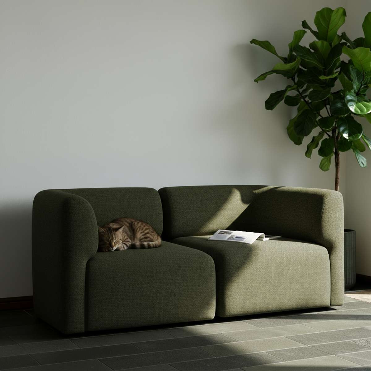 Fjord Sofa hjørnemodul venstre i myk Cosmo Mustard tekstil med skandinavisk design.