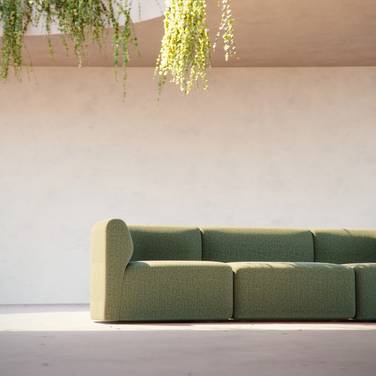Fjord Sofa hjørneseksjon venstre i myk Cosmo Olive tekstil med skandinavisk design.
