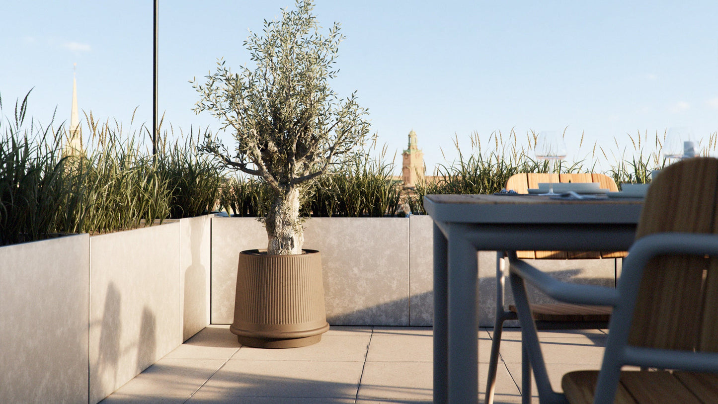 Gaia 38 - Utendørs keramikkblomsterpotte med klassisk, riflet design - Ø43