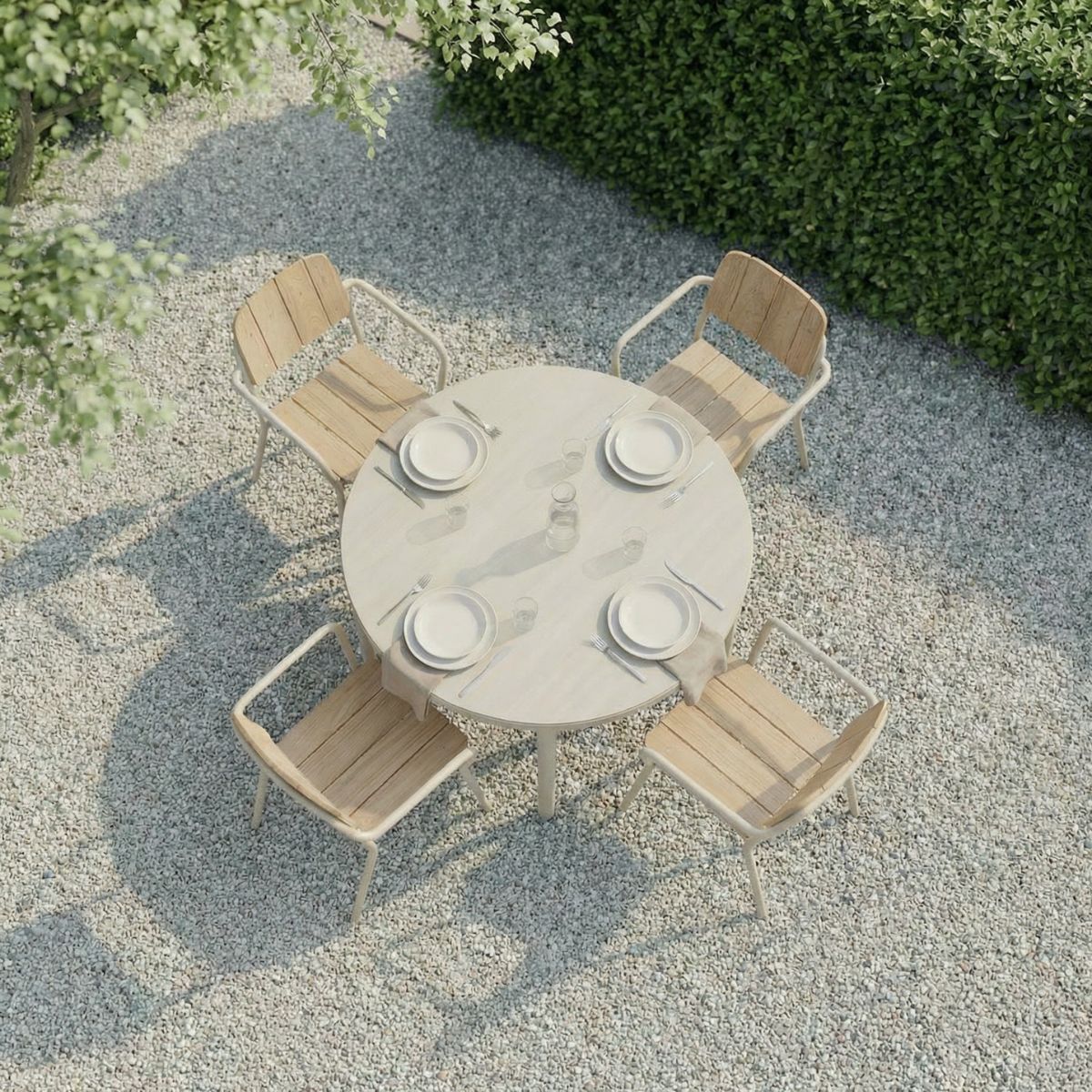 Kirra Dining Table Ø110 Ceramic & 4 Kirra Patio Chair - Hagemøbelsett med rundt bord og 4 stoler